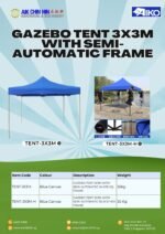 Aiko Gazebo Tent 3X3m With Semi-Automatic Black Hex Frame (Blue / Red Canvas) | Model: TENT-3X3M-H / TENT-3X3M-HD - Image 2