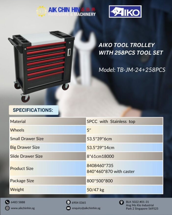 Aiko Tool Trolley with 258pcs Tool Set #JM-24 | Model: TB-JM-24+258PCS - Image 2