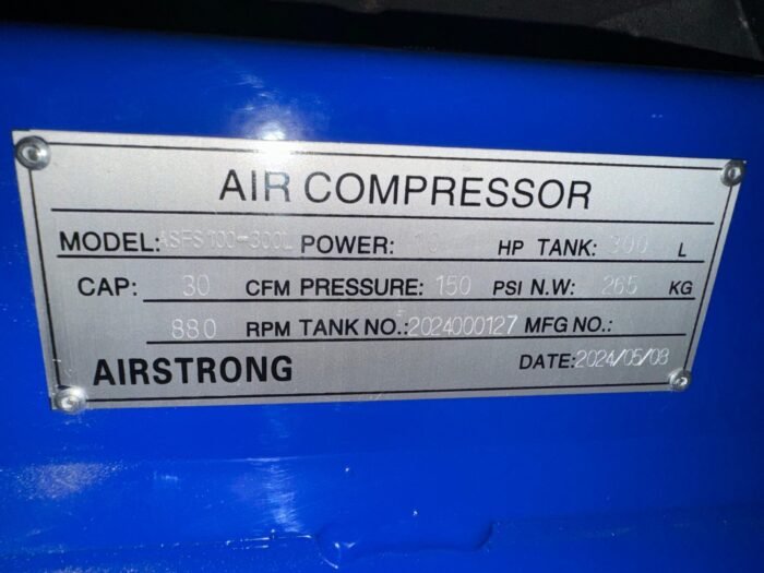 Airstrong 10HP 300L Air Compressor 415V 8 Bar | Model : ASFS100-300L - Image 6