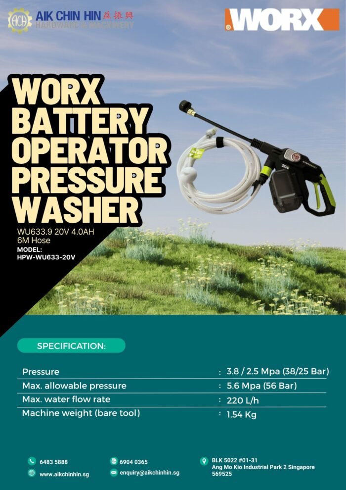 WORX Battery Operator Pressure Washer WU633.9 20V 4.0AH 6M Hose | Mode: HPW-WU633-20V - Image 2