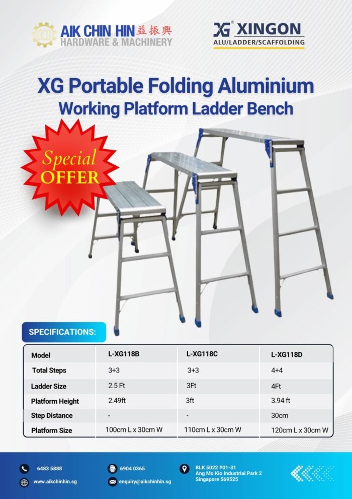 XG 2.5FT Portable Folding Aluminium Working Platform Ladder Bench | Model : L-XG118B - Image 2